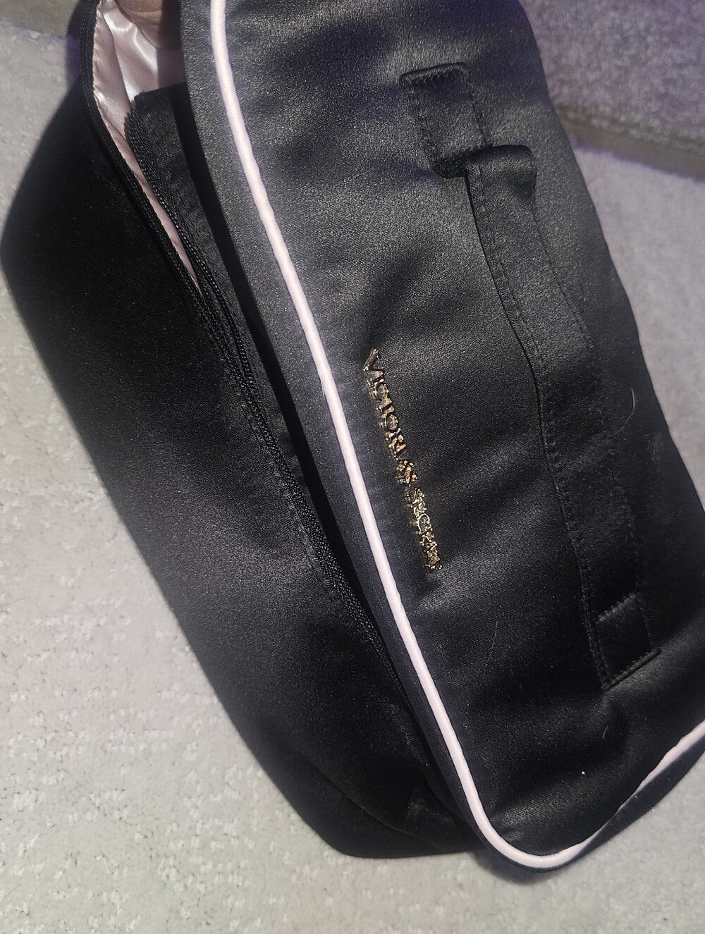 Victoria's Secret Black Toiletry Bag with Pink Trim